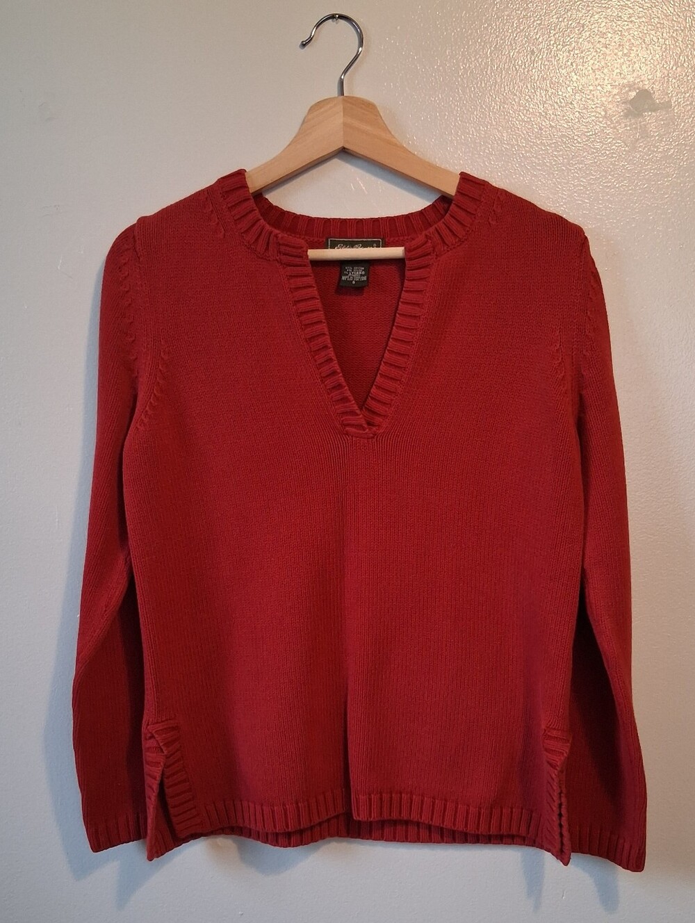 Eddie Bauer Red V Neck Sweater Cotton